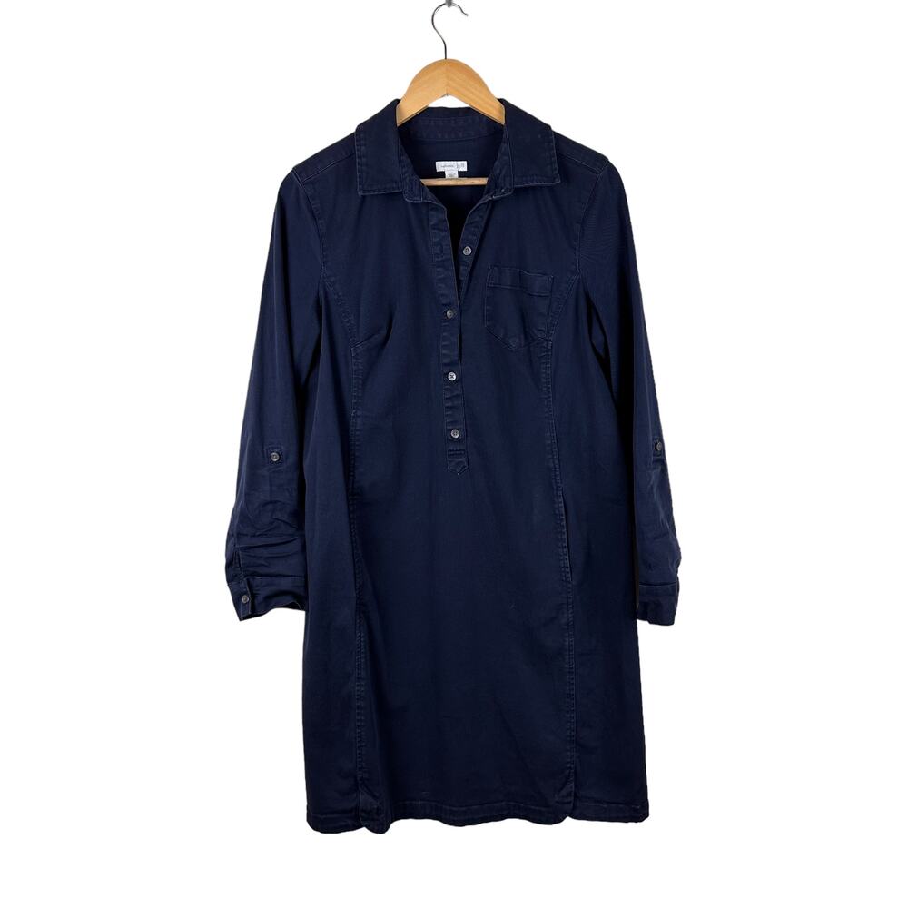 J. Jill Womens Live in Chino Shirt Dress Blue Size 12 Pockets Knee Length Office